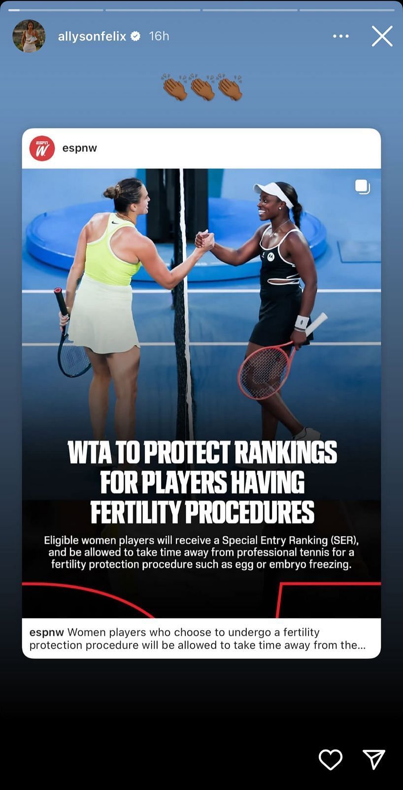 Still taken from Felix's Instagram (source: @allysonfelix/Instagram)